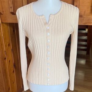 Buttery Soft Yarn & Sea size Small Cream Ribbed Button-Up Cardigan sweater top